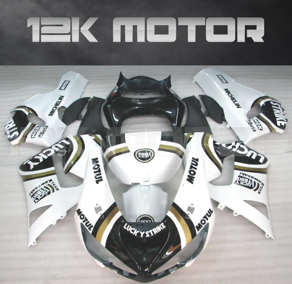 2005 - 2006 Kawasaki ZX6R Lucky Strike White Fairing 01