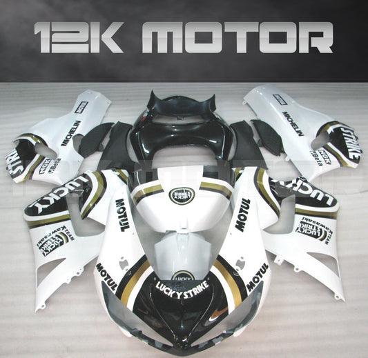 2005 - 2006 Kawasaki ZX6R Lucky Strike White Fairing 01