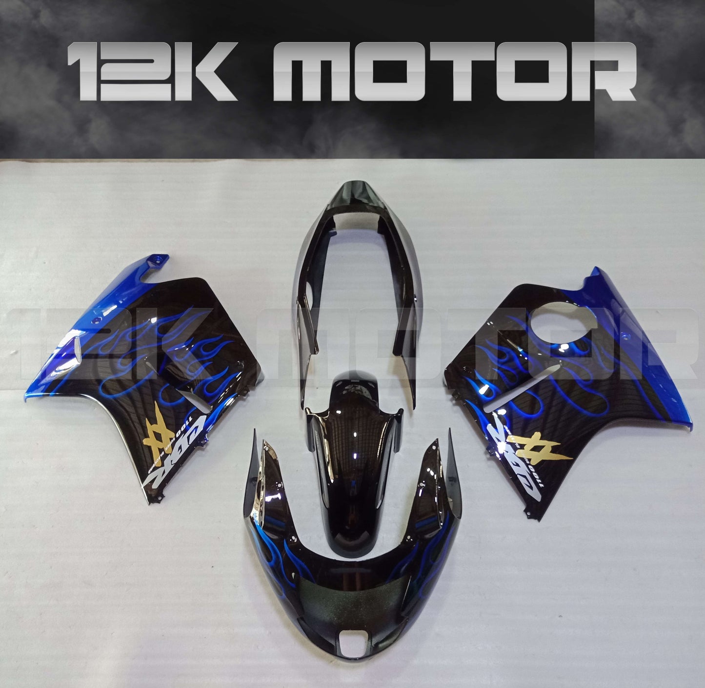 Blue Flame on Black Fairing Kit For HONDA CBR1100XX Blackbird 1996 - 2007