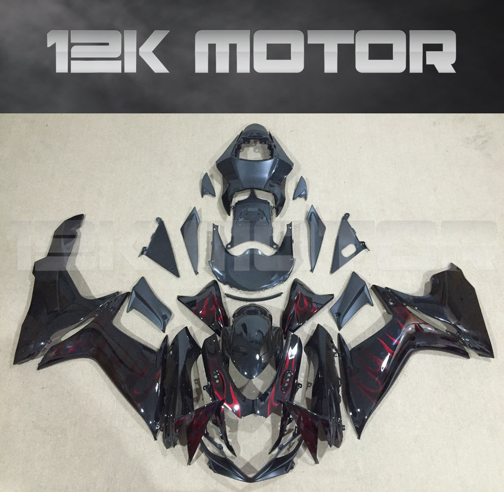 Black with Red Flame Fairing Kit for 2011 to 2023 SUZUKI GSXR 600 GSX-R750