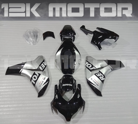 Aftermarket silver and black fairing kit for HONDA CBR1000RR, displayed without the motorcycle.