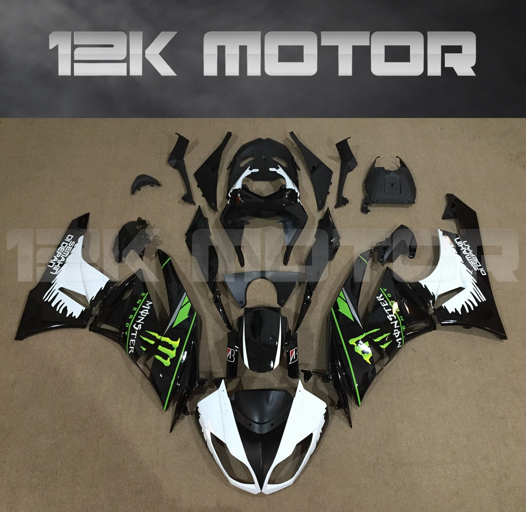 ZX6R Fairing Kit for Kawasaki ZX6R Fairings 2009 to 2012 Black White Monster Fairings