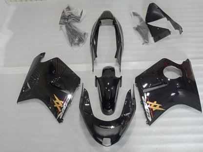 Motorcycle bodywork pieces with branding on a white background