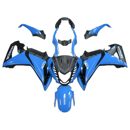 Blue fairing kit for Honda CBR650F, consisting of various plastic panels for bodywork.