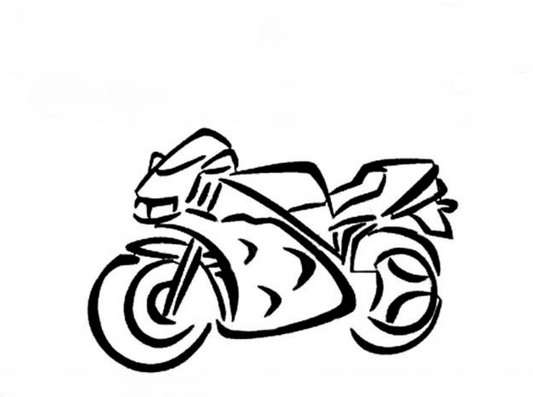 Black and white line drawing of a motorcycle on a white background