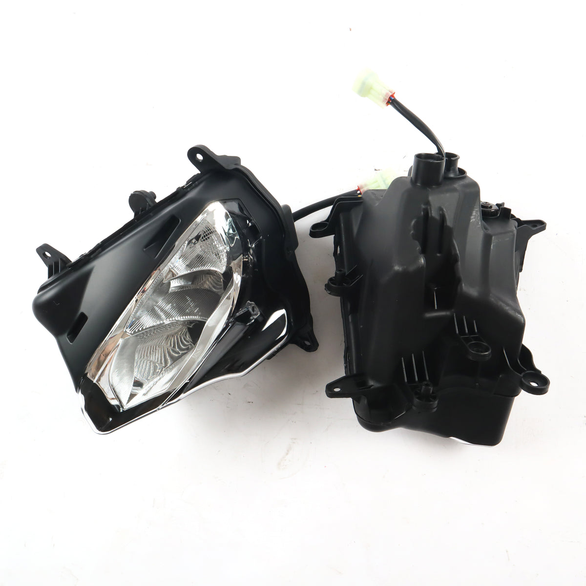 Car headlight assembly on a white background