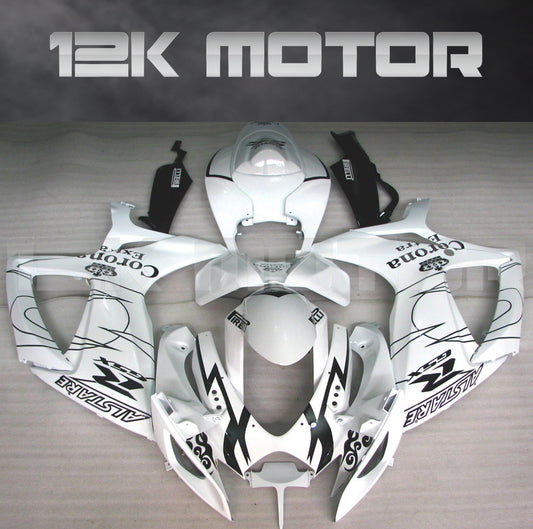 White with Black decal Fairing Fit For SUZUKI GSXR 600/750 2006 2007 Aftermarket Fairing Kit