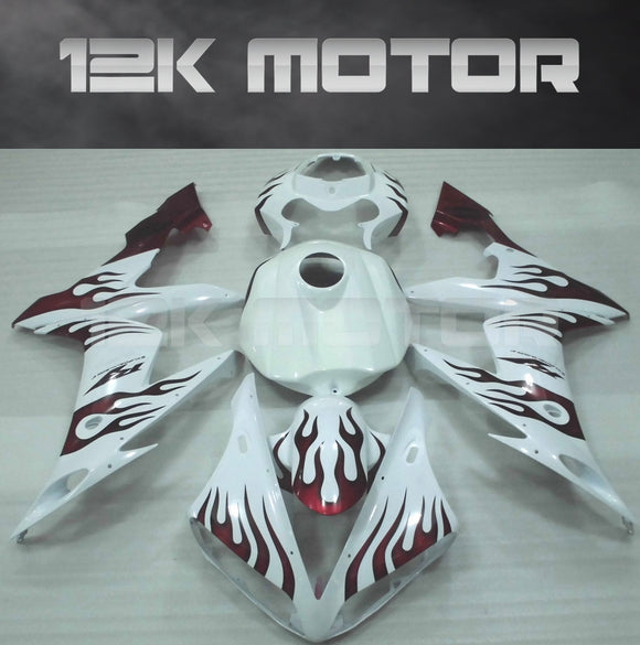 White and Red Flame Fairing For Yamaha R1 2004 2005 2006 Aftermarket Fairing Kit