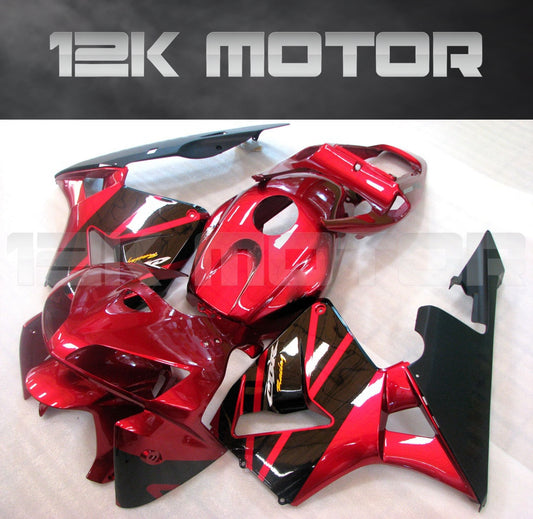 Aftermarket red fairing kit for Honda CBR600RR motorcycle, displayed without the motorcycle, including various fairing panels and accessories.