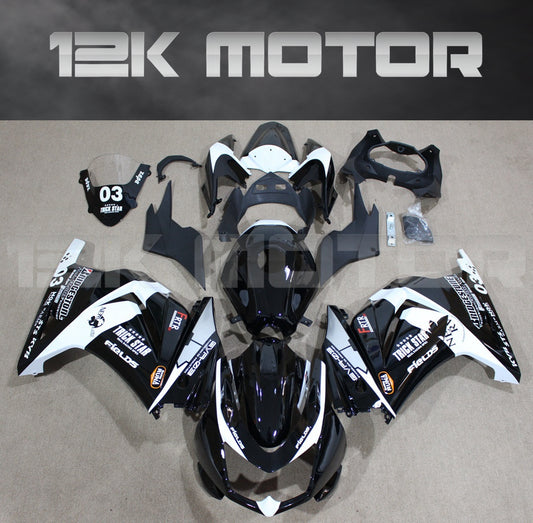 Black White Racing Style Fairings for Ninja 250 2008 - 2012