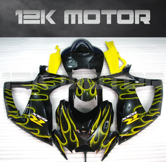 Yellow Flame Fairing Fit For SUZUKI GSXR 600/750 2006 2007 Aftermarket Fairing Kit