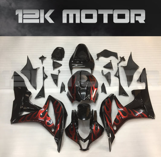 CBR600RR Fairings 2007 2008 Black Red Flame Honda Fairings Set