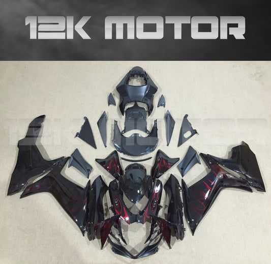 Black with Red Flame Fairing Kit for 2011 to 2023 SUZUKI GSXR 600 GSX-R750