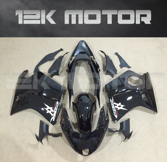 Aftermarket black fairing kit for HONDA CBR1100XX Blackbird, laid out on a plain surface.