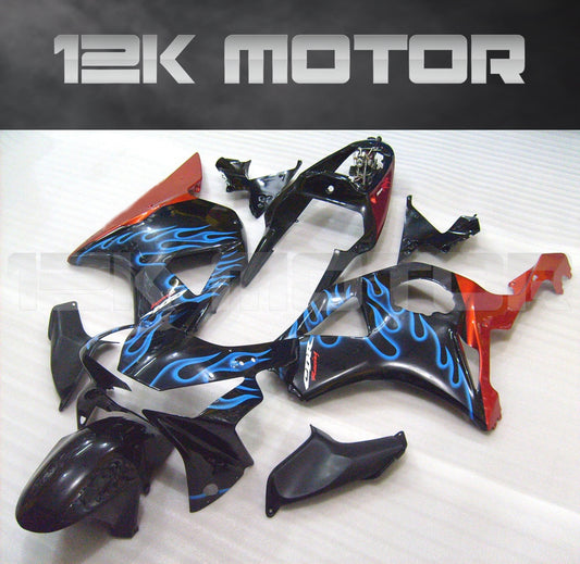 Aftermarket fairing kit for HONDA CBR954RR 2002 2003 motorcycle, displayed as a set of various body panels in black with red and blue accents.