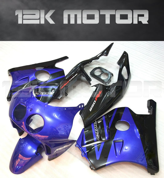 Aftermarket fairing kit for HONDA CBR250RR MC22 in blue color, including various panels and parts, displayed with '12K MOTOR' branding.