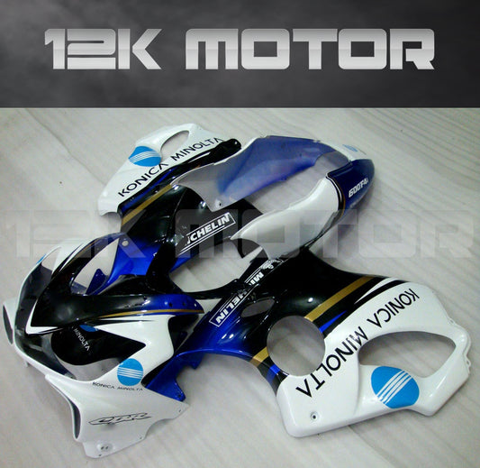 Aftermarket fairing kit for HONDA CBR600RR, featuring a blue and black color scheme with white fairing panels and branding details.