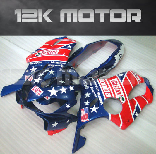 Aftermarket fairing kit for HONDA CBR600RR 2004-2007 featuring a blue and red design with stars and stripes.