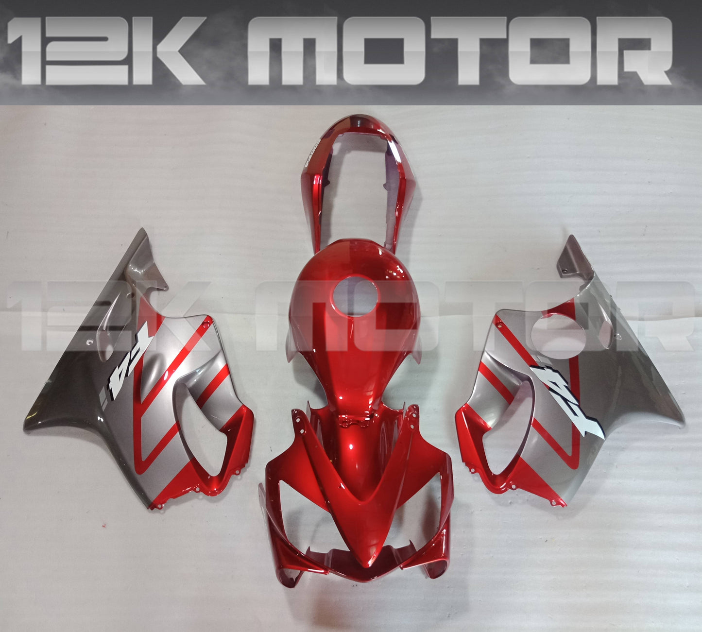 Red fairing kit for HONDA CBR600RR F4i, including multiple panels and the 12K Motor logo at the top.
