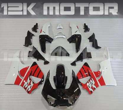 Aftermarket fairing set for HONDA CBR900RR 1998 1999 motorcycle, displayed without the motorcycle, including various fairing panels in black, white, red, and gray colors.