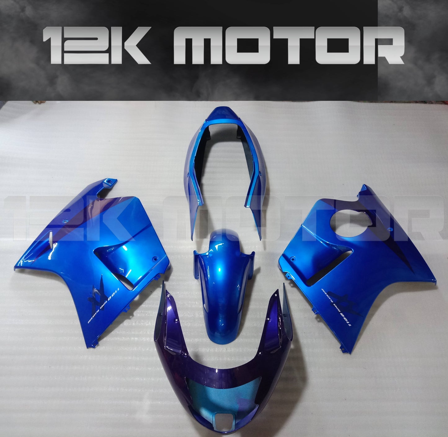 A set of blue motorcycle fairing panels for HONDA CBR1100XX Blackbird 1996-2007, including front mudguard, front upper fairing, left and right sides with belly pan or lower side panels, and a rear duck tail fairing.