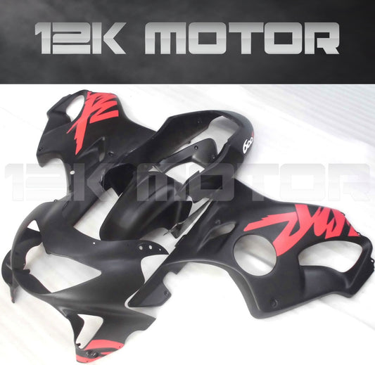A set of aftermarket motorcycle fairings in black and red color, intended for HONDA CBR600RR F4 models from 1999 to 2000.