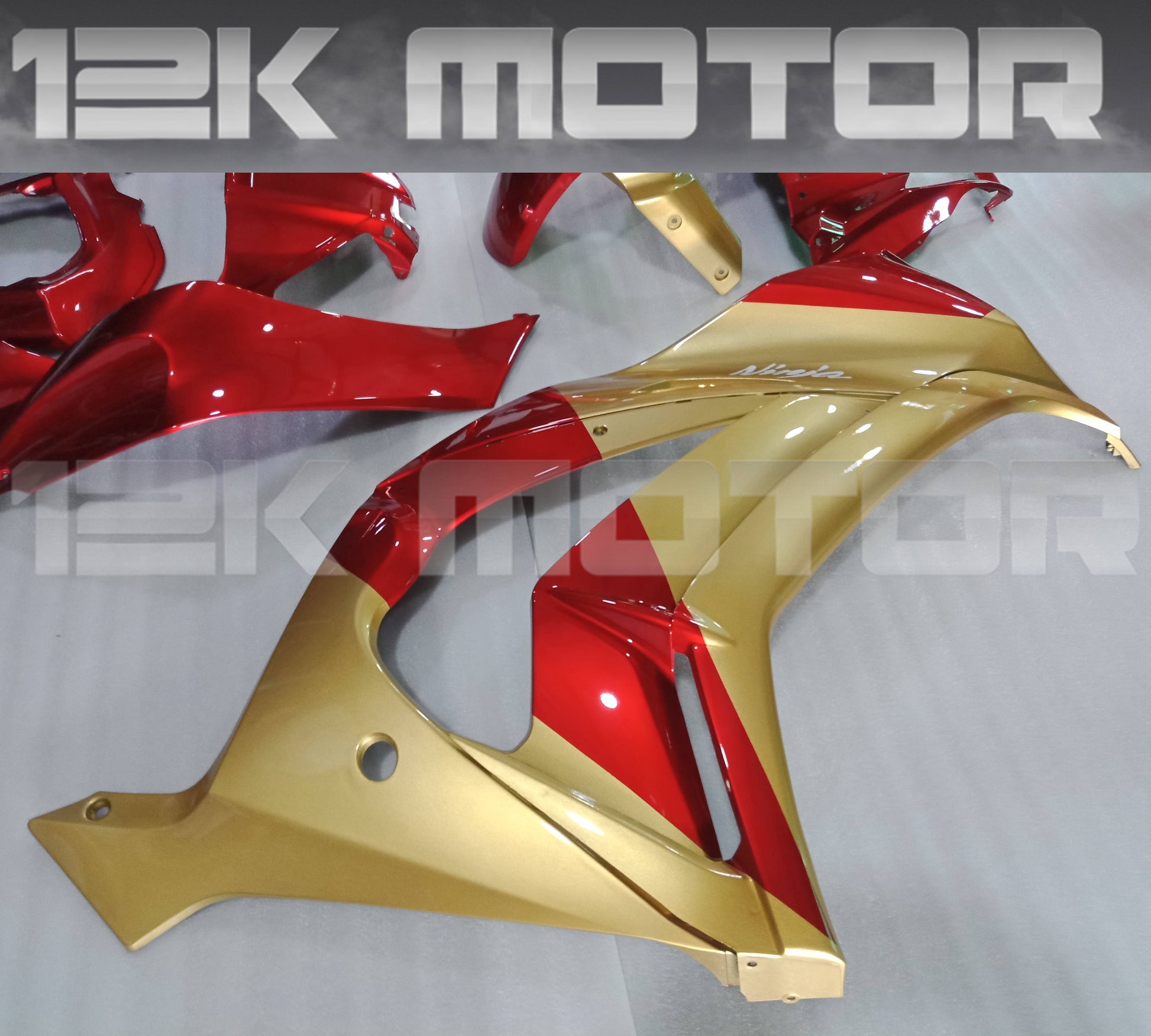 Gold and Candy Red Color Kawasaki ZX10R Fairing Kit 2011 - 2015