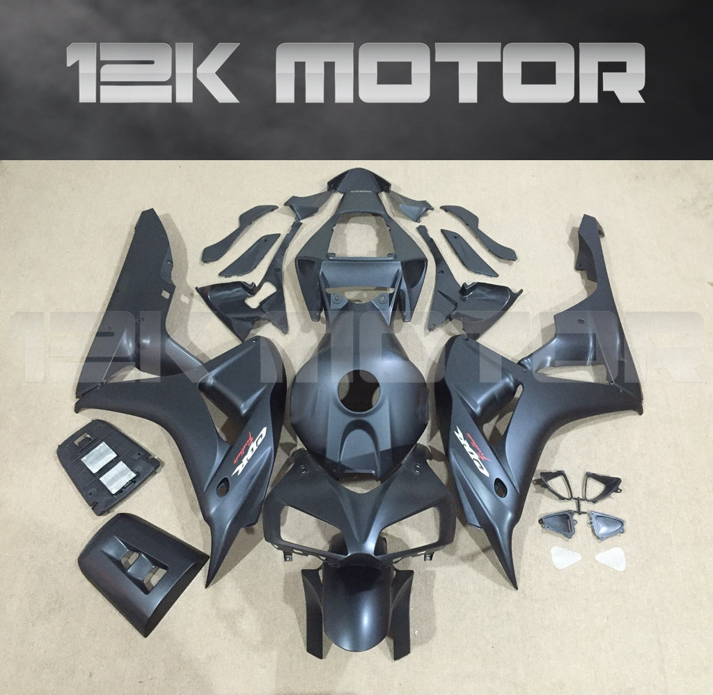 Aftermarket matte black and grey fairing kit for HONDA CBR1000RR motorcycle, displayed without the motorcycle.