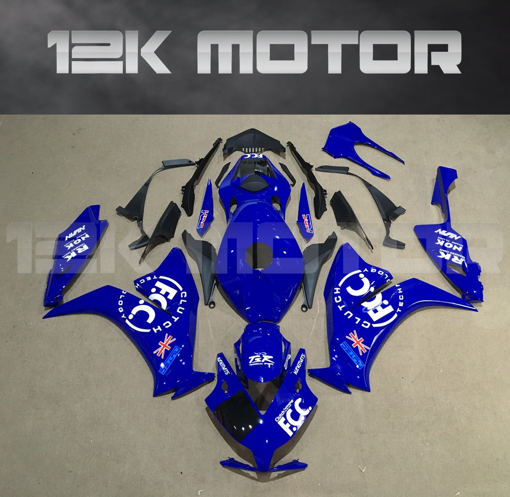 Aftermarket blue fairing kit for HONDA CBR1000RR 2012-2016, displayed on a table with the 12K Motor logo above.