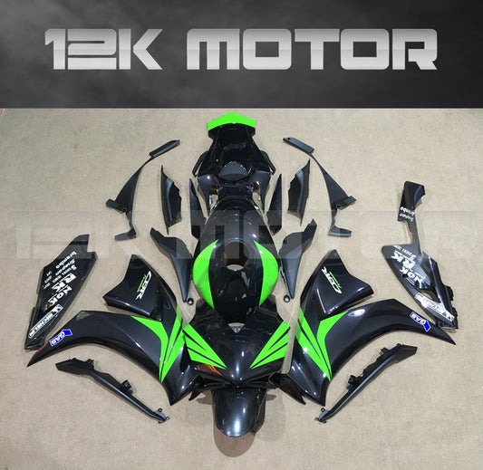 Aftermarket green fairing kit for HONDA CBR1000RR 2012-2016, displayed on a table with the 12K Motor logo in the background.