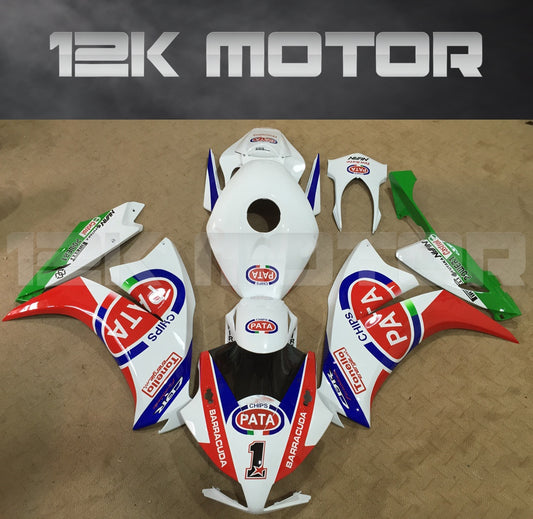 Aftermarket fairing kit for HONDA CBR1000RR motorcycle, featuring red, white, and blue color scheme with PATA sponsor logos.