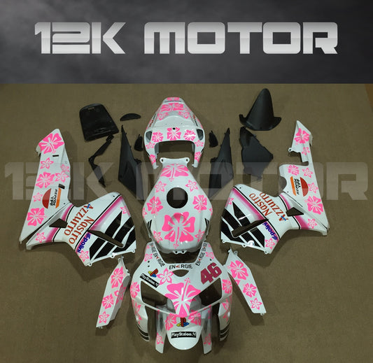 Aftermarket fairing kit for HONDA CBR600RR 2005 2006 featuring a pink flower pattern on a display surface.