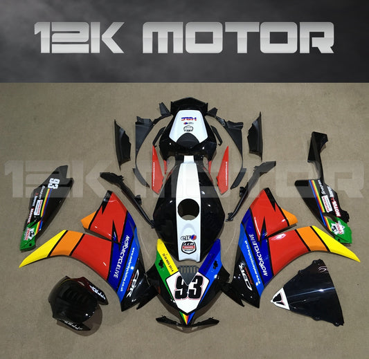 Aftermarket fairing kit for HONDA CBR1000RR motorcycle, featuring a multicolor design with number '93' displayed on the fairings.