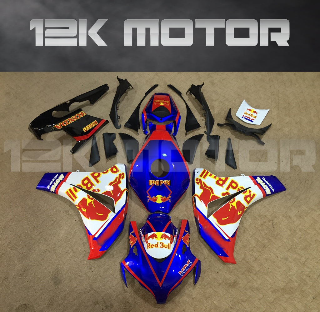 Aftermarket fairing kit for HONDA CBR1000RR 2008-2011, featuring a red, blue, and white color scheme with sponsor logos, including a prominent Red Bull logo.