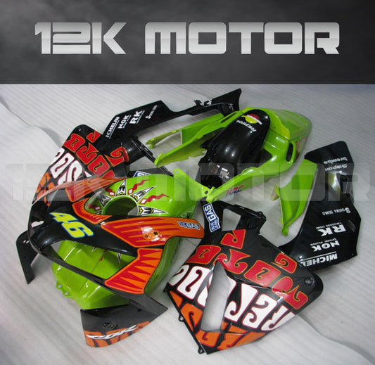 A set of aftermarket motorcycle fairing panels for HONDA CBR600RR, including various pieces with a predominantly black and red color scheme, along with a.