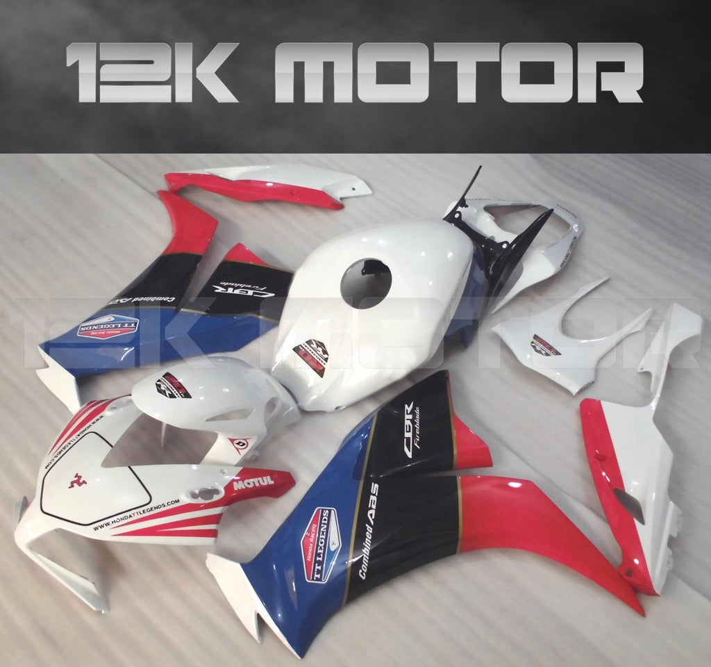 Aftermarket fairing kit for HONDA CBR1000RR motorcycle, featuring a combination of red, blue, white, and black colors.