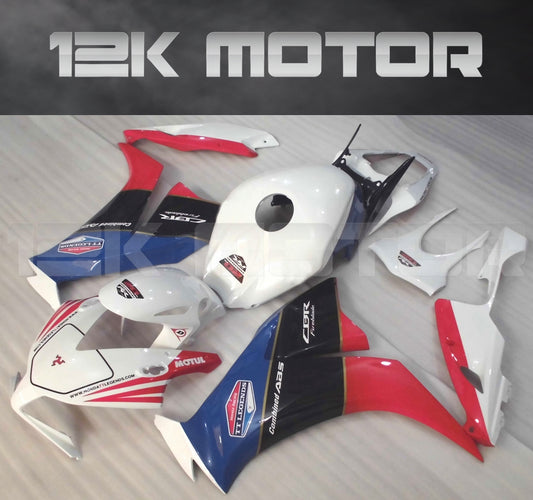 Aftermarket fairing kit for HONDA CBR1000RR motorcycle, featuring a combination of red, blue, white, and black colors.