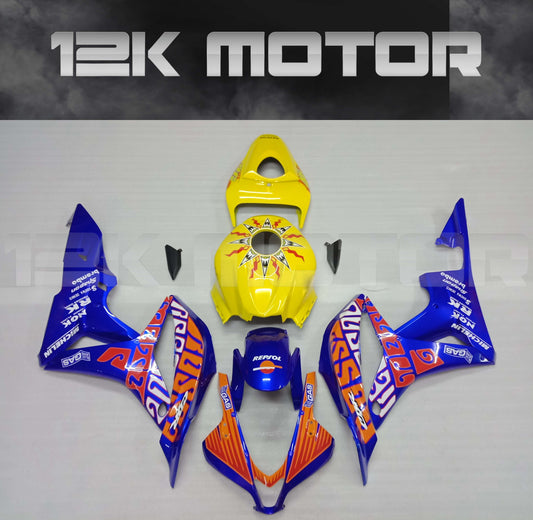 Aftermarket yellow and blue fairing kit for HONDA CBR600RR, displayed on a black background with the 12K Motor logo.